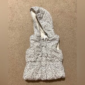 Leopard puffer vest, hood, 24 months, gray & tan, shimmer, glitter, zipper